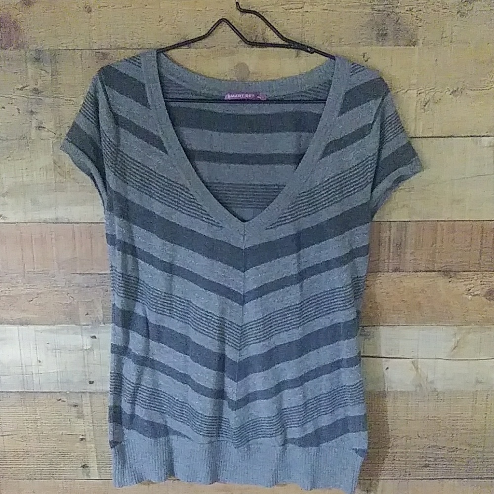 Grey and black stripped blouse.